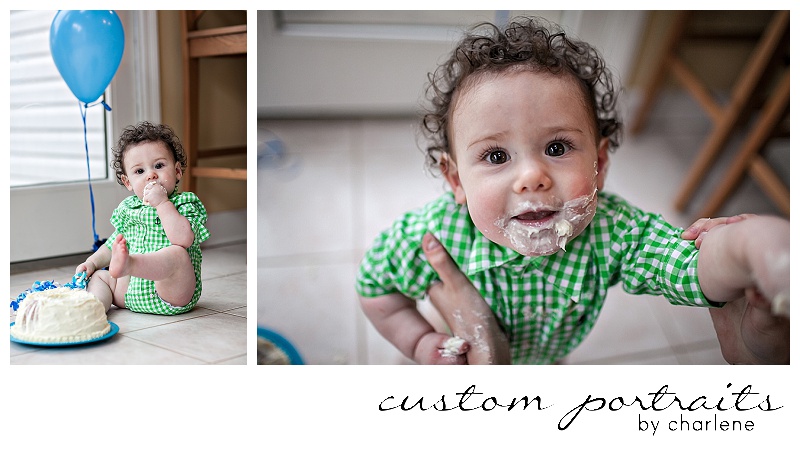 pittsburgh baby photographer first birthday cake smash session hopewell township boy first birthday 1st bday balloons cake gingham green blue (12)