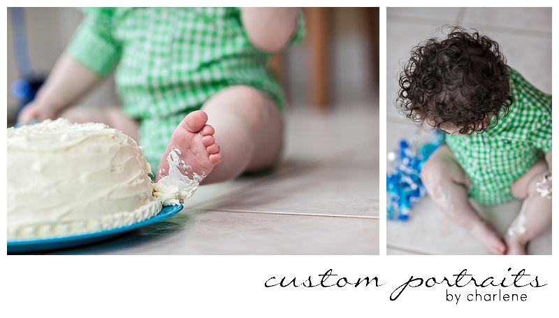 pittsburgh baby photographer first birthday cake smash session hopewell township boy first birthday 1st bday balloons cake gingham green blue (7)