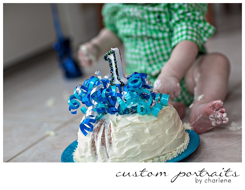 pittsburgh baby photographer first birthday cake smash session hopewell township boy first birthday 1st bday balloons cake gingham green blue (8)